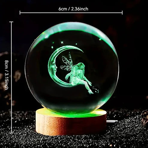 Crystal ball colorful night light, 3D moon carved night light.