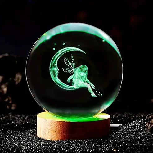 Crystal ball colorful night light, 3D moon carved night light.