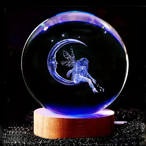 Crystal ball colorful night light, 3D moon carved night light.