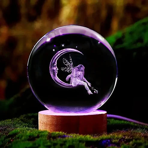 Crystal ball colorful night light, 3D moon carved night light.