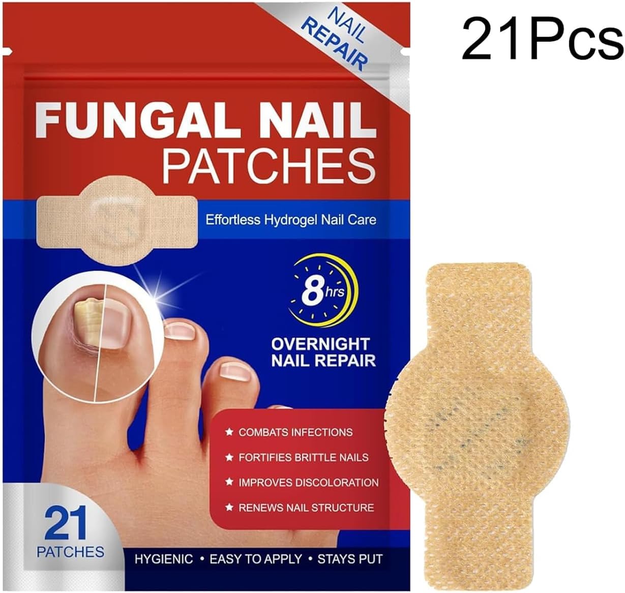 Nail Repair Patches,21 Pieces Extra Strong 8-Hour Repair Pads for Toenail Fungus, Ingrown Nail Relief Damaged Nail Recovery