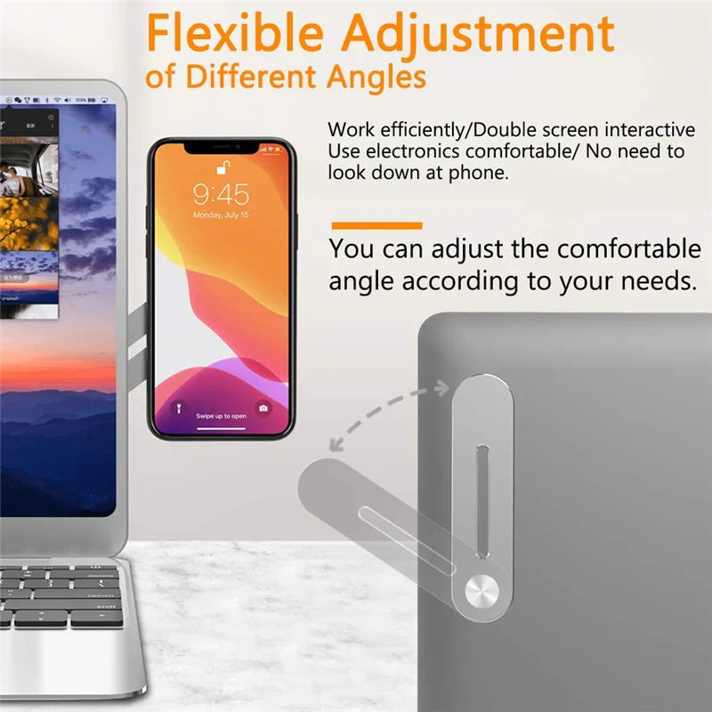 Magnetic Foldable Laptop Side Phone Holder | Adjustable Mobile Mount Stand for Dual Screen Setup