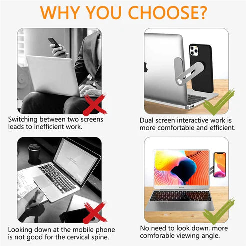 Magnetic Foldable Laptop Side Phone Holder | Adjustable Mobile Mount Stand for Dual Screen Setup