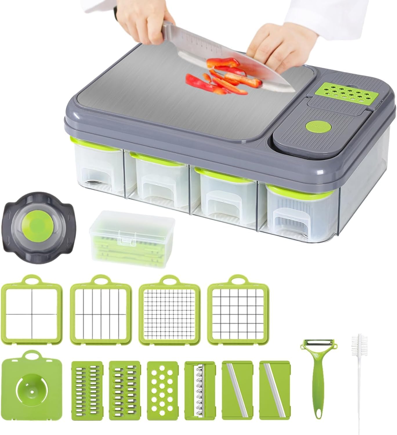 28-Pcs Vegetables Cutter & Slicer with Cutting Board and Storage Drawers