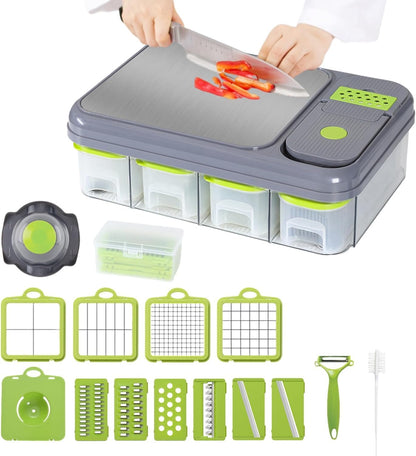 28-Pcs Vegetables Cutter & Slicer with Cutting Board and Storage Drawers