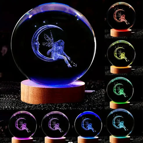 Crystal ball colorful night light, 3D moon carved night light.