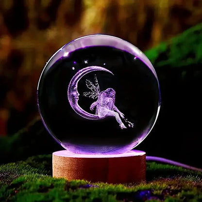 Crystal ball colorful night light, 3D moon carved night light.