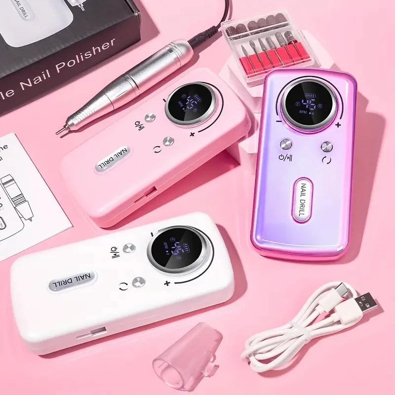 6pcs-Portable Nail Drill Electric File 45000RPM Professional Rechargeable Nail Sander Cordless Nail Drill for Acrylic Nails Remo