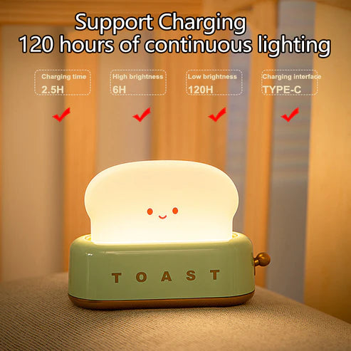 Cute Toast Night Light with Adjustable Brightness
