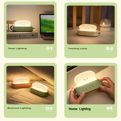 Cute Toast Night Light with Adjustable Brightness