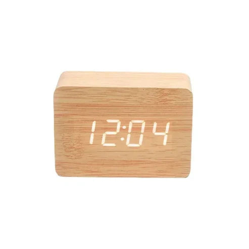 LED Wooden Watch Table Voice Control Digital Wood Despertador