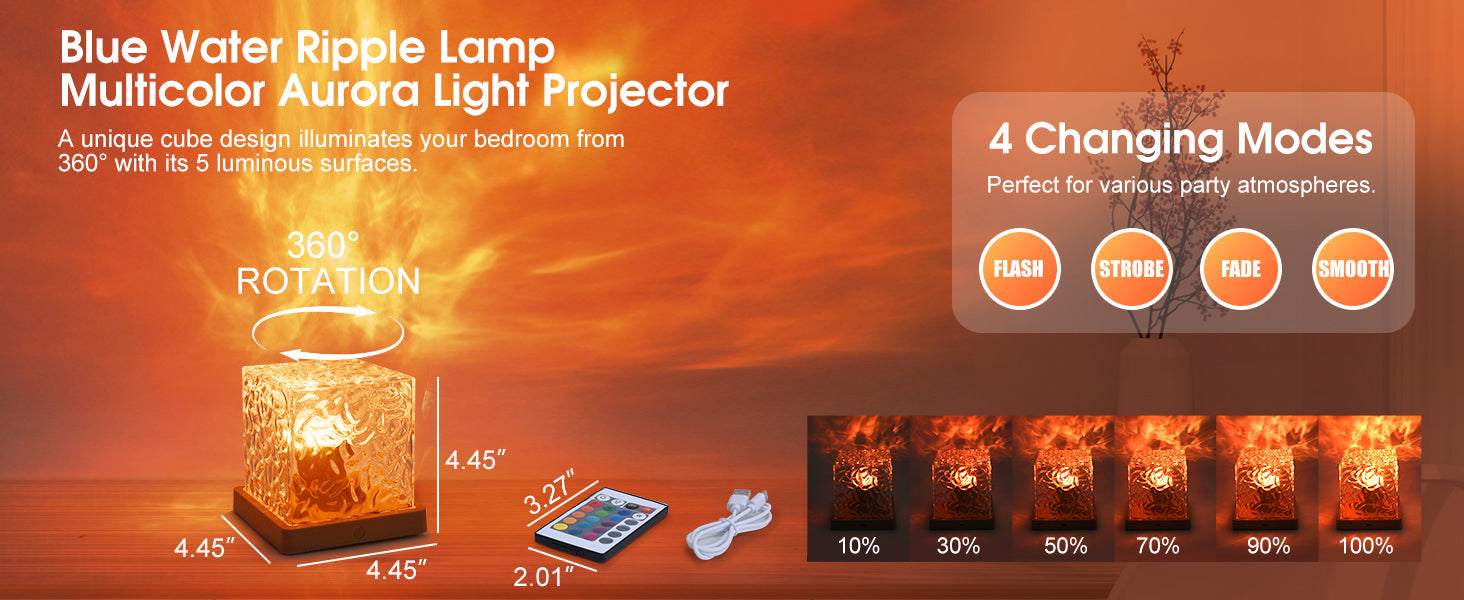 Dynamic Water Ripple Lamp Projector with RGB colors, Underwater Effect