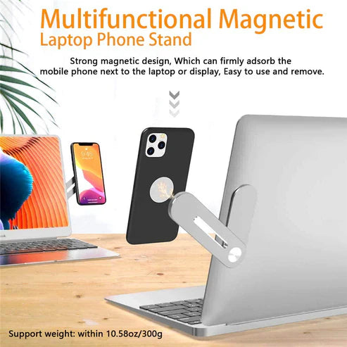 Magnetic Foldable Laptop Side Phone Holder | Adjustable Mobile Mount Stand for Dual Screen Setup