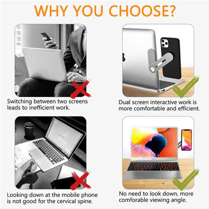 Magnetic Foldable Laptop Side Phone Holder | Adjustable Mobile Mount Stand for Dual Screen Setup